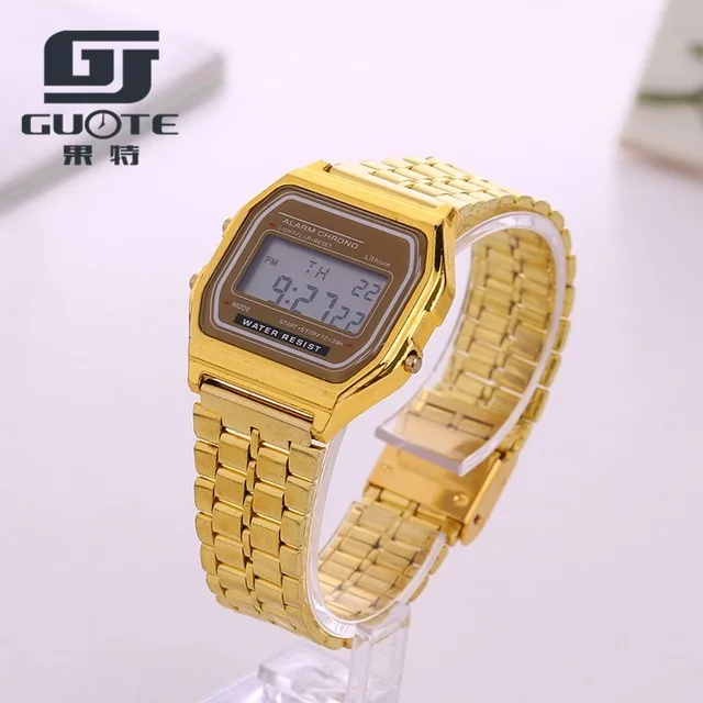 

2019New fashion design LED Watches Coperation Vintage Womens Men dress watch Stainless Steel Digital Alarm Stopwatch Wrist Watch
