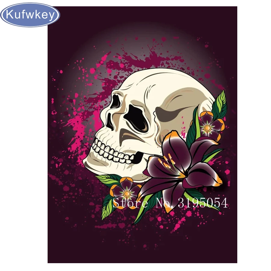 

5D DIY Diamond Painting Skull and Flower Embroidery Diamond Painting Cross Stitch Rhinestone Mosaic Painting