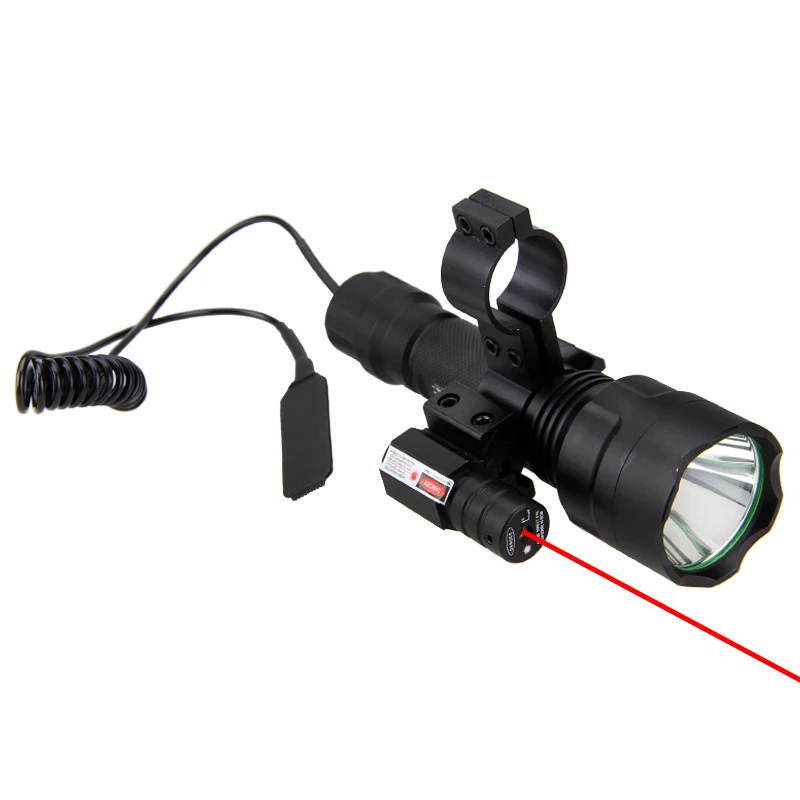 Охотничий фонарь светильник лазерный точечный прицел тактический флэш-светильник T6 светодиодный фонарь переключатель давления крепление для охоты детектор рыбалки