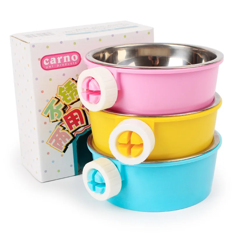 

Hanging stainless steel warm pet bowl dog cage with thick fixed dog bowl