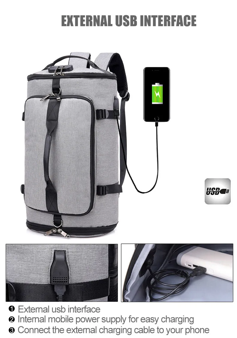 Для мужчин Дорожная сумка Многофункциональный путешествия вещевой мешок LuggageLaptop рюкзак USB зарядка выходные сумка Anti-theft Рюкзак Mochila XA103ZC