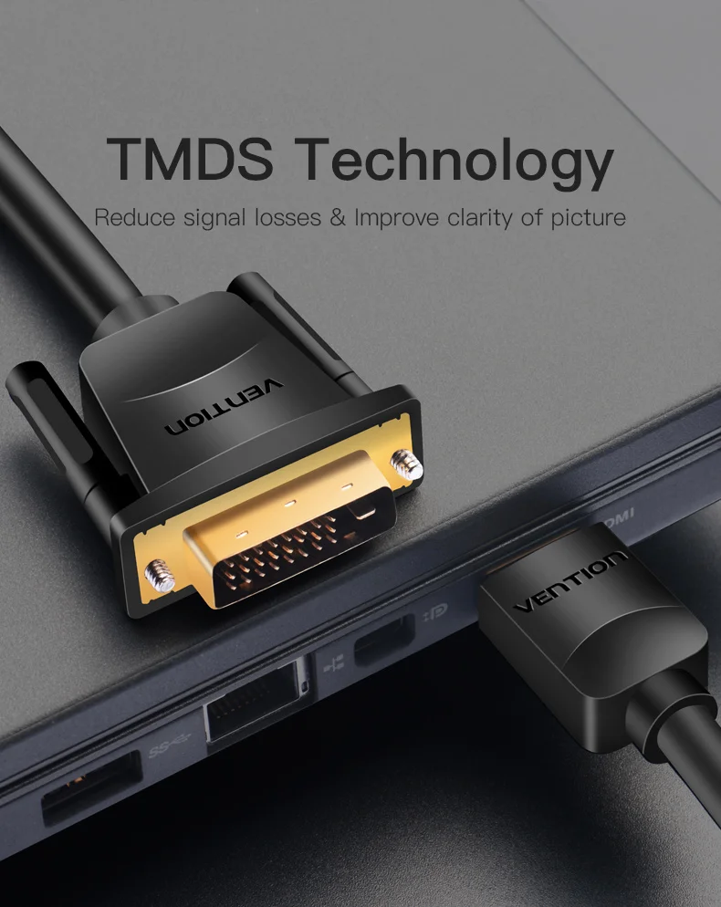 Vention Кабель hdmi-DVI DVI-D 24+ 1 Pin папа-папа 1080P HD 3D кабель адаптер для монитора PS4 проектор Высокоскоростной hdmi кабель