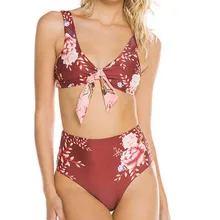 Двухсекционный купальник женский срезанный цветок бант купальник Танкини пляжный купальник Высокая талия FFE5