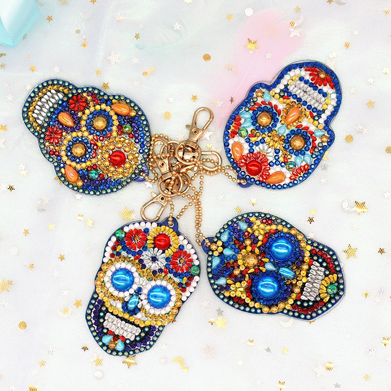 

Meian 4pcs DIY Special Shaped Full Drill Diamond Painting Skull Key Chain Embroidery with Key Ring Jewelry Gifts for Girl Bags