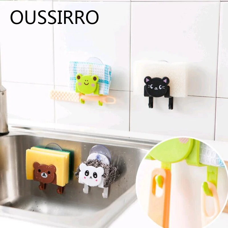 

Sponge Towel Storage Holder Suckers Hook Soap Shelf Organizer Bathroom Kitchen Suction Cup Storage Rack Hangers Towel Sucker