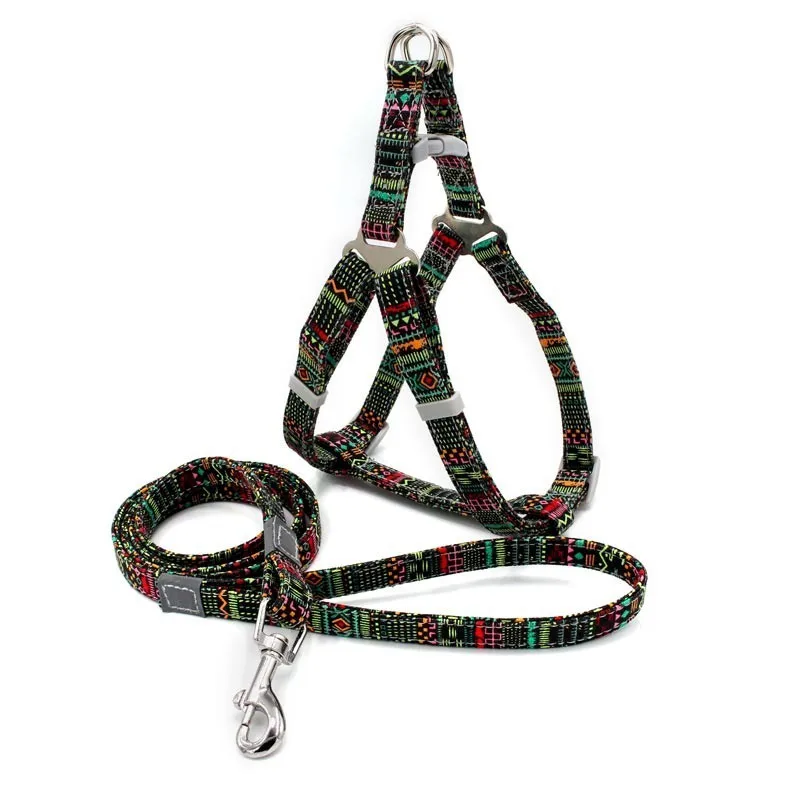 harness Indian style Поводок для собаки набор отражающих поводков в богемном стиле нагрудный ремень двухслойный нейлоновый клетчатый полосатый высококачественный - Цвет: harness Indian style