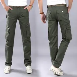 2018 новые мужские брюки-Карго повседневные зеленые армейские брюки большие карманы украшения легкая стирка мужские осенние армейские