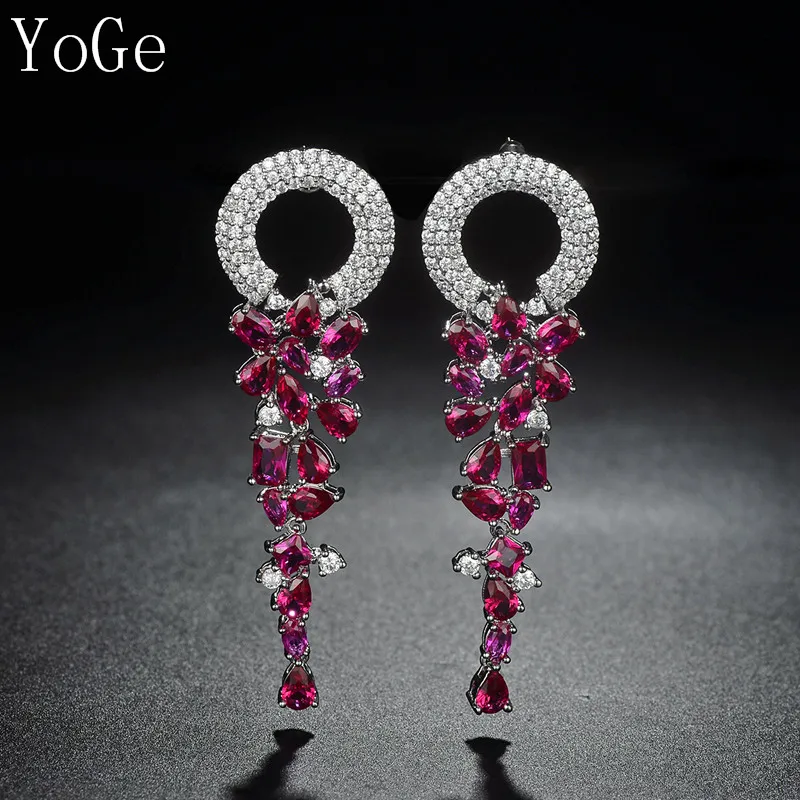 

YoGe E9331R Fashion AAA cubic zirconia red fancy stones long drop earrings for women gorgeous accessaries