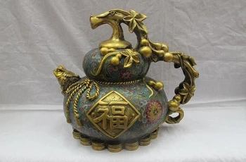 

11 China Feng Shui Bronze Cloisonne Golden toad Blessing Vase Bottle Gourd