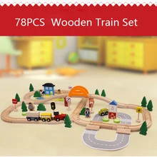 Деревянный поезд трек 78 шт. дорожный набор Магнитная модель автомобиля слот паззлы деревянная железная дорога Ранние развивающие игрушки для детей друзей