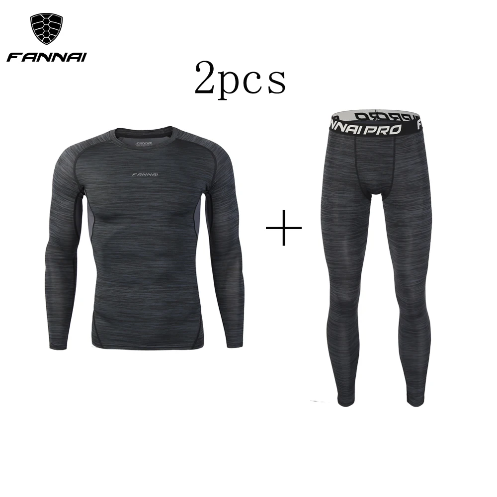 Men Compression Shirt Base Short Sleeve t shirts Side Hot Bottom MMA Tights Fitness Sportswear Men's Set Three Pieces Clothing