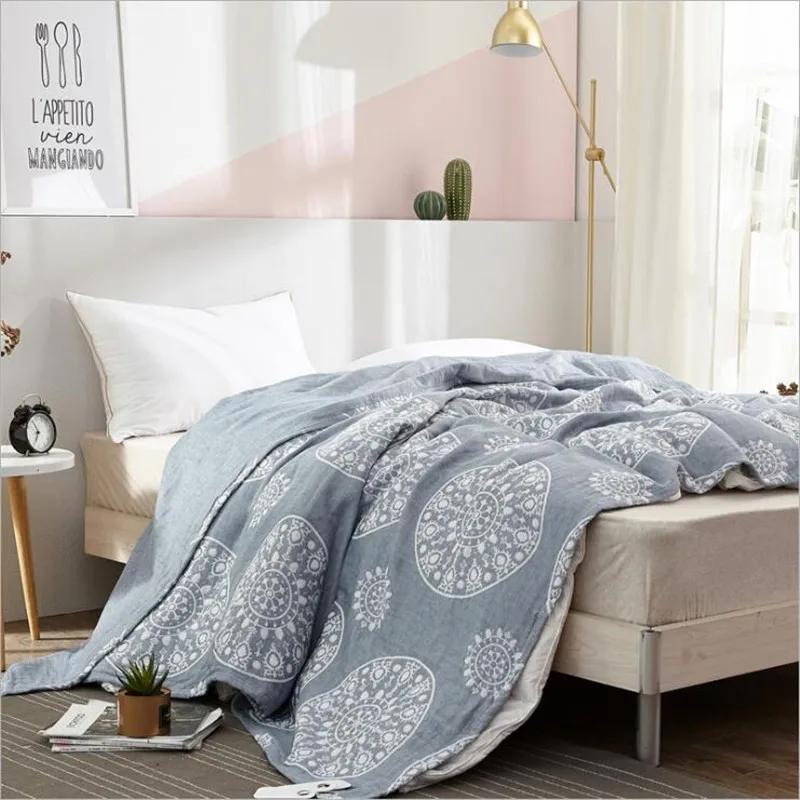 100% Cotton Muslin Blanket Bed Sofa Travel Breathable Summer Soft Throw Blanket 4 Layers Gauze AB Side Bedspread 200*230cm 3