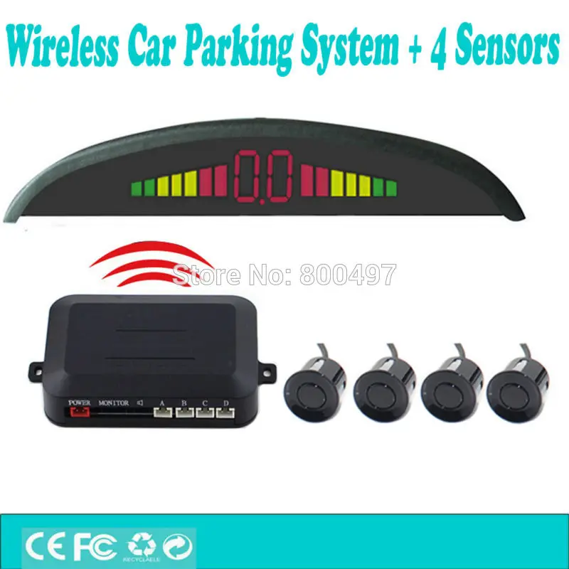 

New Car Wireless Parking Assistance System with 4 Parking Sensors Colorful LED Display Auto Backup Reverse Alarm Kit