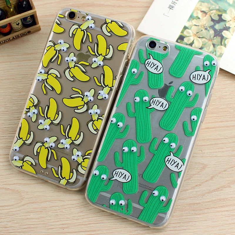 6 & 6s Case 3D Eyes Move Mouse French fries Popcorn Cute Cartoon Phone Case For iphone 7 6 6s 6 Plus 7 Plus Soft TPU Cover Cases