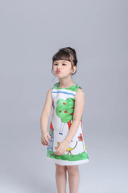 Kimocat/платье с рисунком кота из мультфильма летнее платье принцессы для девочек платье без рукавов с круглым вырезом и принтом животных, птиц, деревьев