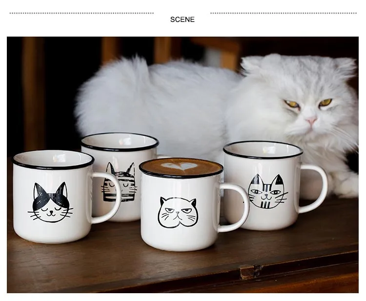 385 мл винтажная кружка с рисунком кота, керамическая кофейная чашка с молоком, креативная Скандинавская мультяшная чашка для воды, чашка для завтрака, овсянки, сока, кружка, посуда для напитков