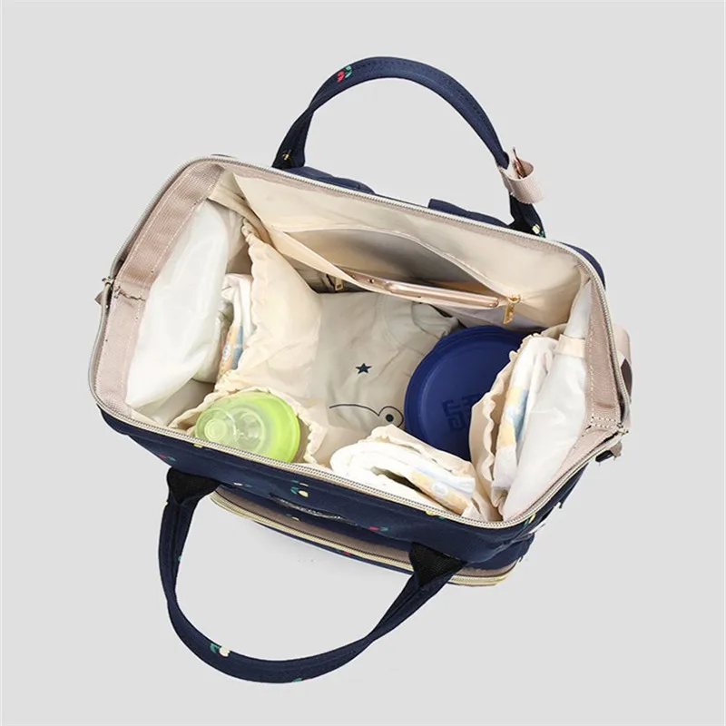 2 Colors Korean Flower Printed Zipper Loadable Handle Oxford Material Mummy&Baby Outdoor Diaper Change Backpack With Key Chain04