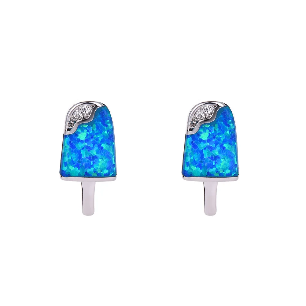 EAR1001G-W UFOORO Shuning Brillant синий/белый настоящий опал Popsicle-образный Серебряный/розовое золото серьги-гвоздики для женщин Свадебные модные ювелирные изделия подарок - Окраска металла: EAR1001G-W