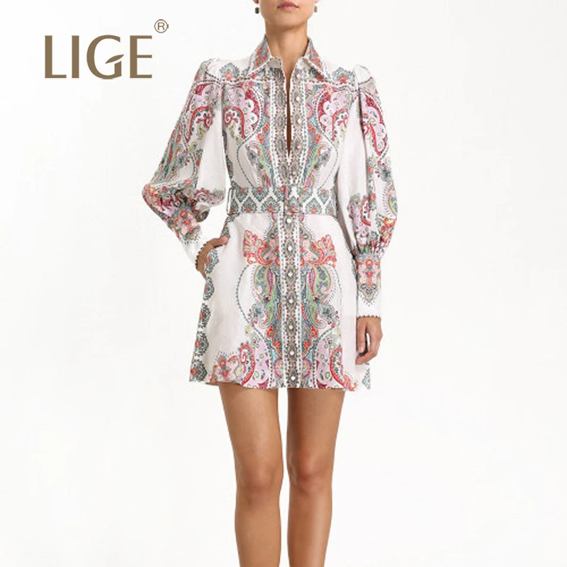 

Newest Women Print Dress High Quality Long Sleeve Vintage Dress Women Vestidos Flower Printed Puff Sleeve Sexy Dress