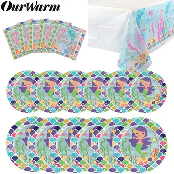 

Birthday Mermaid Decoration Disposable Tableware Set Paper Napkins Plates Mermaid Tablecloth Little Mermaid Decoration for Party
