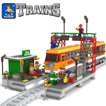 AUSINI 25110 строительные блоки Строительные кирпичи серии поезда со станцией и железнодорожной платформой Дети DIY Кирпичи игрушки для детей