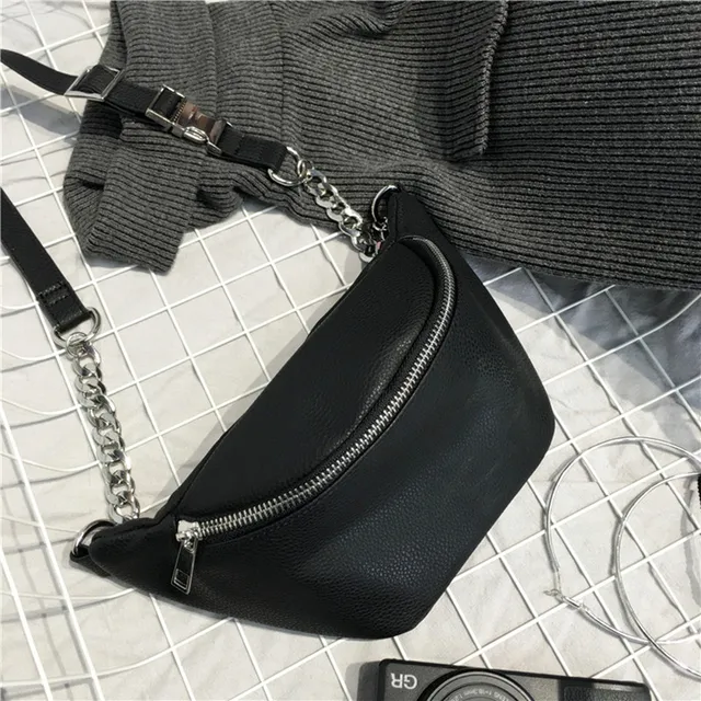 Fashion Chain PU Lychee Leather Fanny Pack Waist Bag Bananka Waterproof Antitheft Women Walking Shopping Belly Band belt bag
