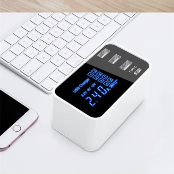 

Digital LED Display Screen USB Charger 3 Ports USB Hub Smart Charging Mobile Phones Adapter Dock Holder 1 type-c wall charger GT