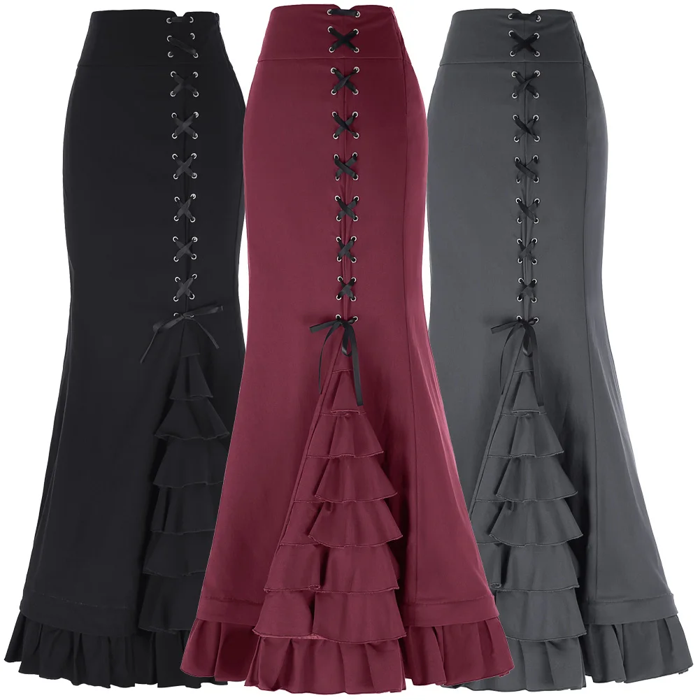 Женская винтажная длинная юбка корсет с высоким эластичным корсетом и рюшами на