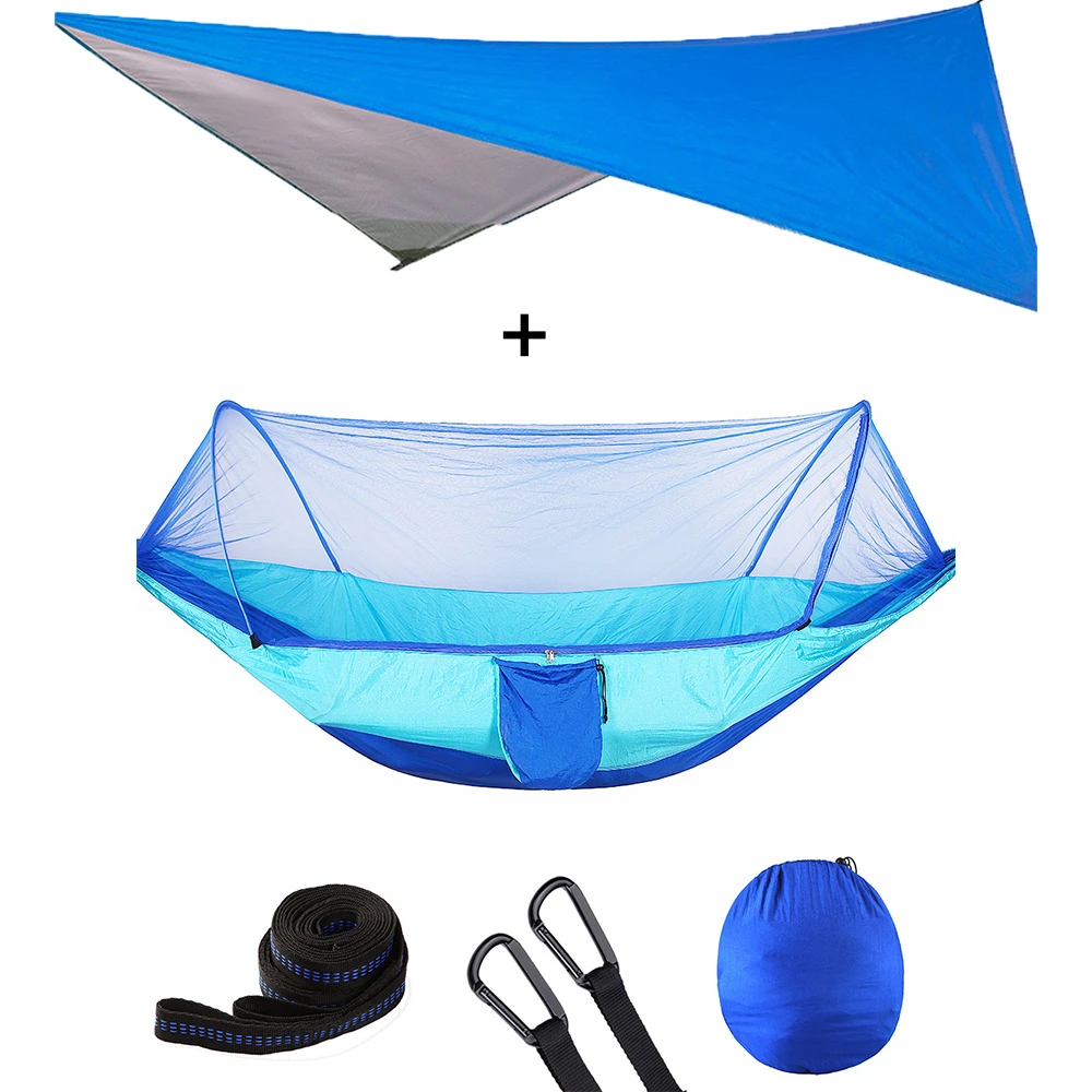 Outdoor Automatic Quick Open Mosquito Net Hammock Tent With Waterproof Canopy Awning Set Hammock Portable Pop-Up Travel Hiking 