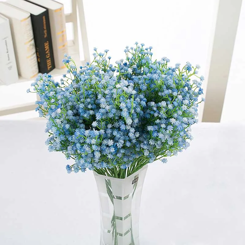 15pcs White Blue Babies Breath Artificial Flowers Pu Fake