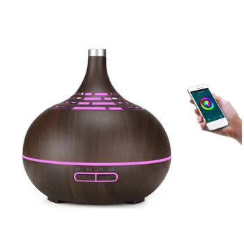 

Free shipping mobile APP control woodgrain oil diffuser 400ml scent mist humidifier with 7C led light