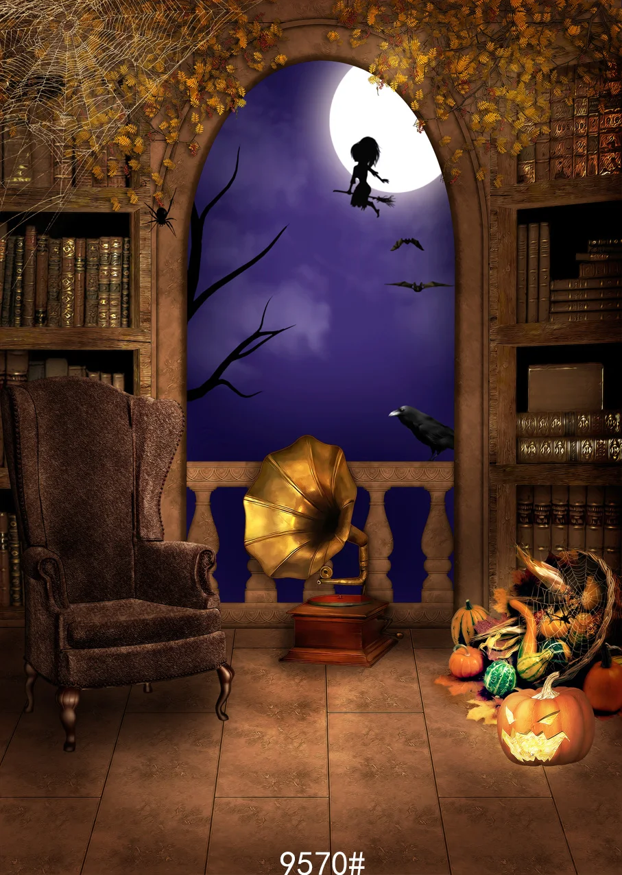 Halloween Full Moon Midnight Photographic Backgrounds Gramophone in