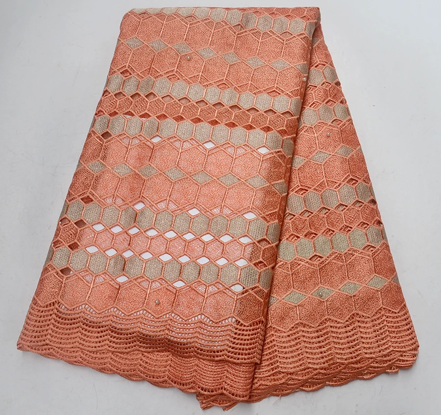 

New Style Peach African Guipure Lace Fabric High Quality African Water Soluble Cord Lace Fabric For Wedding dress