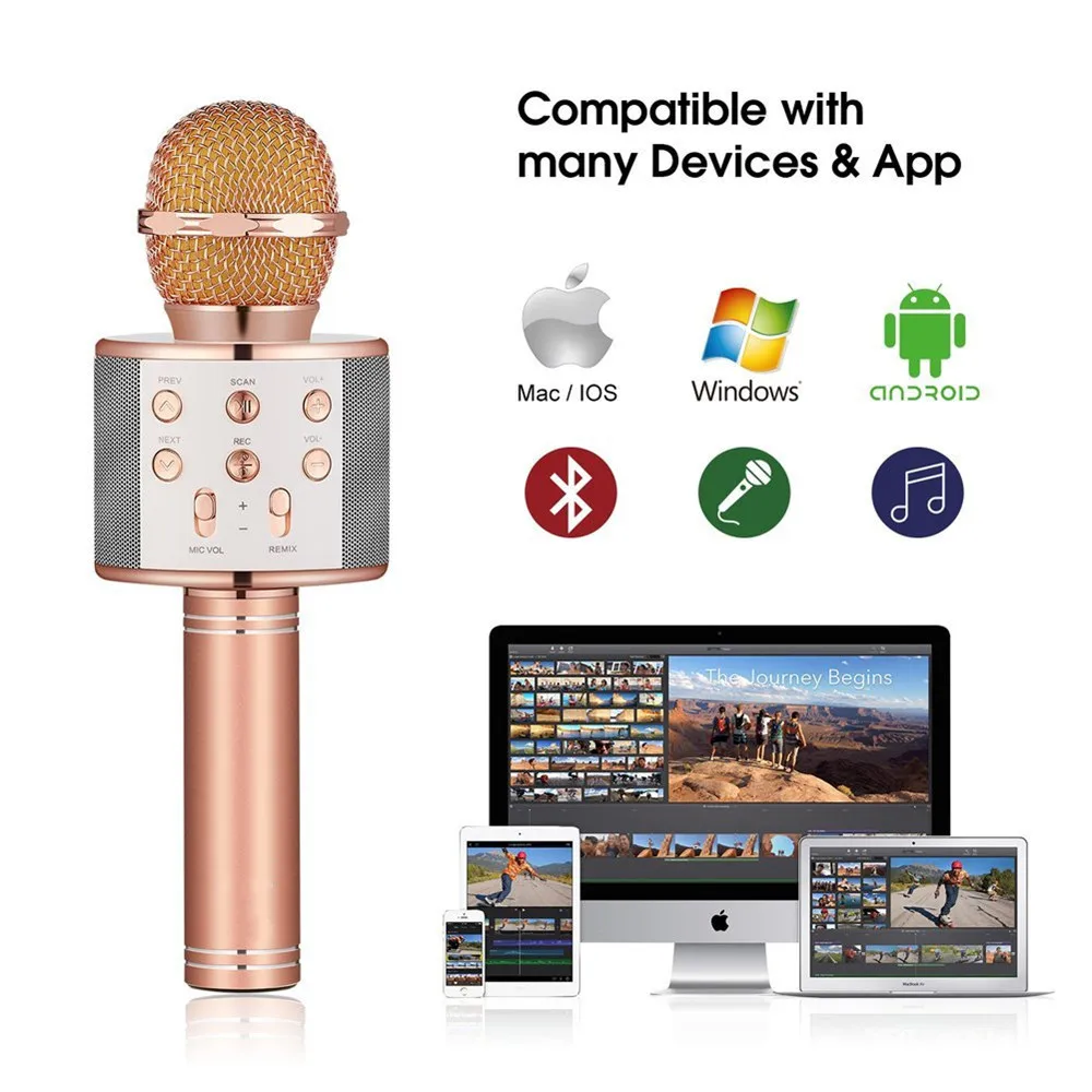WS858 микрофон ручной Bluetooth беспроводной микрофон караоке телефон плеер микрофон динамик Запись музыки KTV микрофон для iPhone PC
