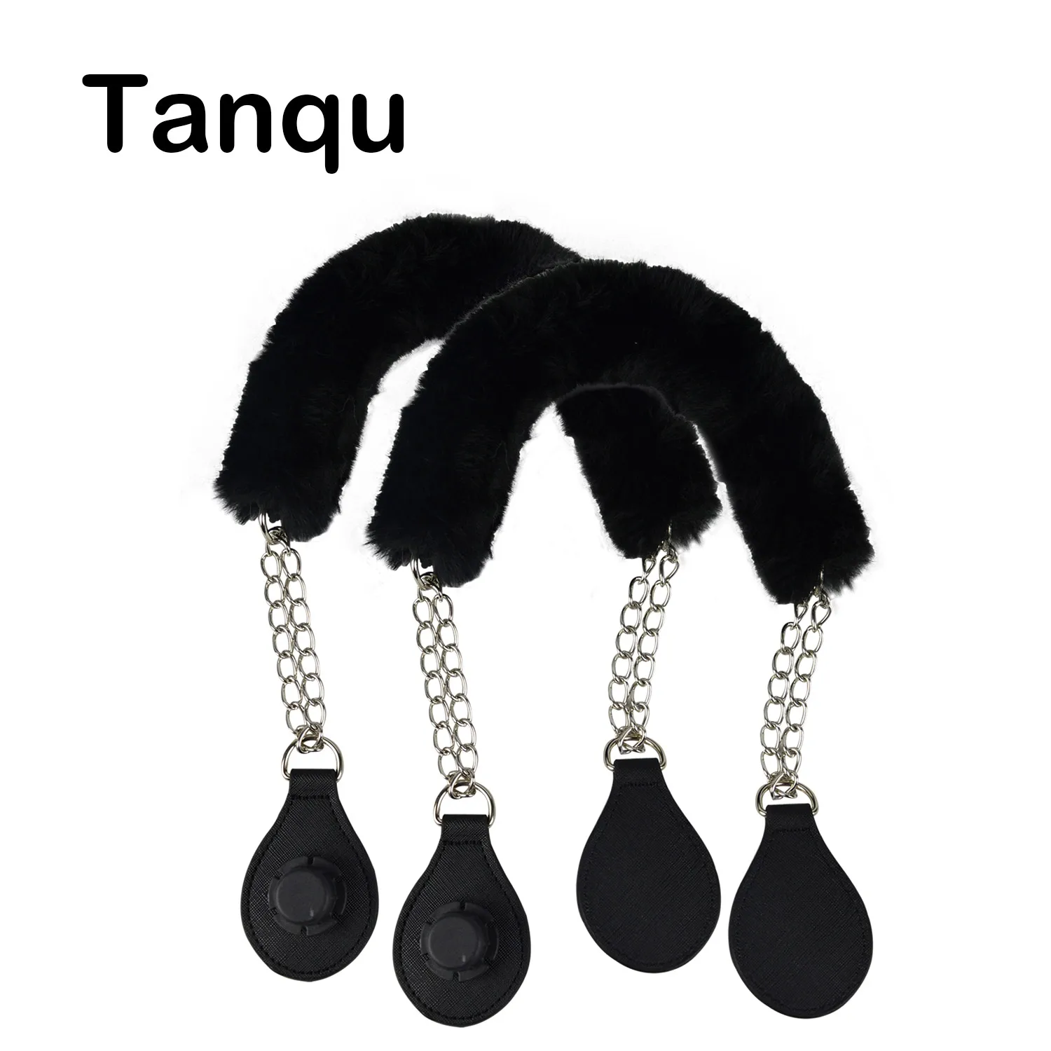 Tanqu Faux Fur Cover Strap Metal Chain Handle with Tear Drop End Double Chain Handle for O Bag for EVA Obag Women Bag