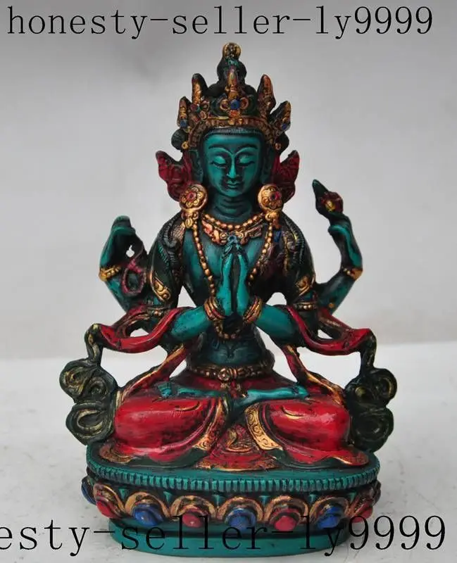 

Crafts statue tibet buddhism Lifelike Turquoise resin 4 arms chenrezig Tara Kwan-Yin statue