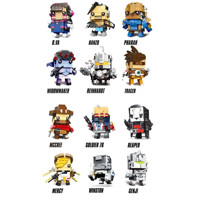 

New Brickheadz Overwatching 76 Genji Widowmaker D.Va Game Brick Heads Building Blocks Kids Toys Compatible With
