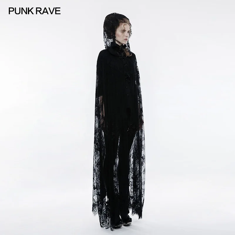 PUNK RAVE Gothic Transparent Lace Long Lace Cloak Coat Jacket Shirt Fashion Casual Novelty  Rock Victorian Jacket Shirt