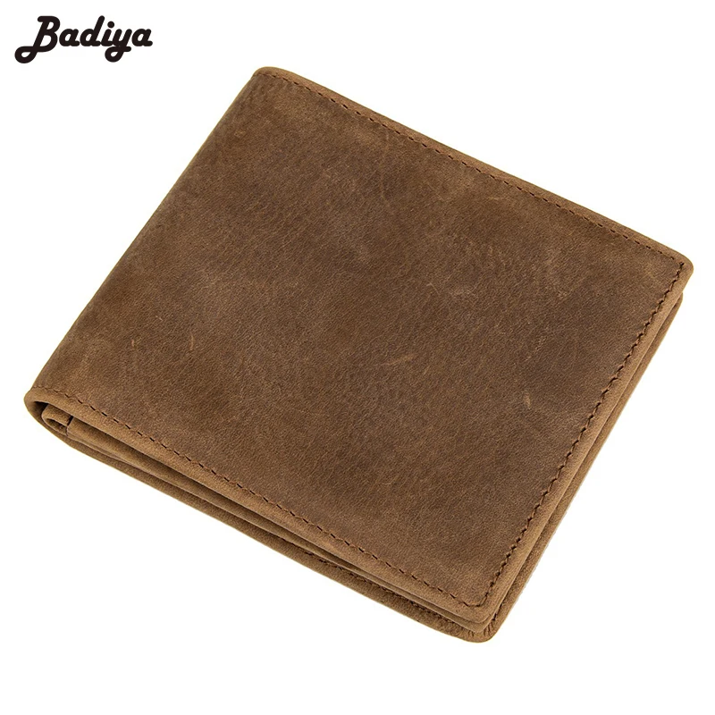 

New Crazy Horse Real Leather Short Men Wallets Vintage Leather Wallet Men Bifold Male Card Holder Purse