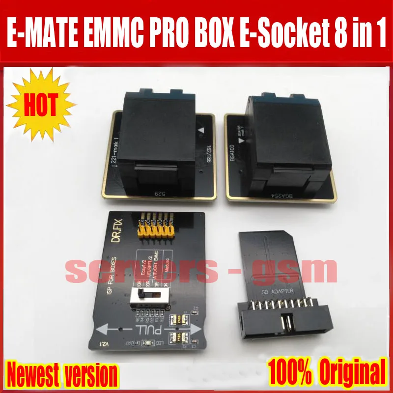 Новые оригинальные E-MATE коробка памяти на носителе EMMC BGA 8 IN1 Поддержка BGA100 136 168 153 169 162 186 221 529 254 для легкий JTAG плюс UFI коробка центробежный насос