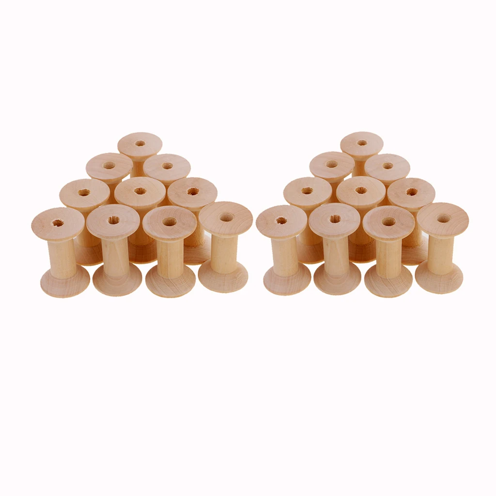 20 Pieces Wooden Empty Thread Spools Reels Bobbin For Sewing Ribbons 47mmx31mm