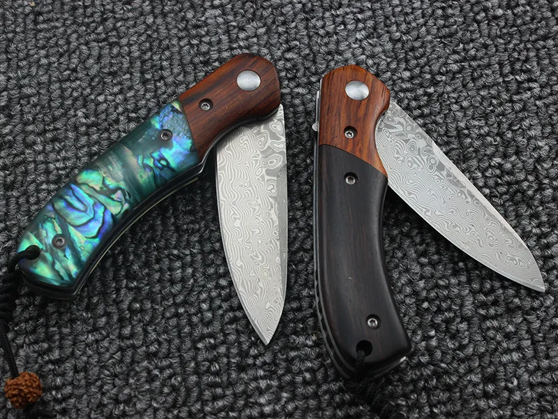 Damascus Blade Sandalwood or Abalone Handle Folding Knife Camping Survival Tactical Utility Knives Pocket Collection EDC tool Damascus Blade Sandalwood or Abalone Handle Folding Knife Camping Survival Tactical Utility Knives Pocket Collection EDC tool
