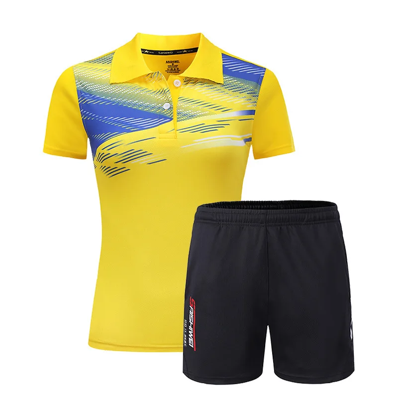 Новая спортивная рубашка Qucik для бадминтона, одежда для женщин/мужчин, одежда для настольного тенниса, Теннисный костюм, Майки для тенниса, комплекты одежды для бадминтона - Цвет: womens yellow