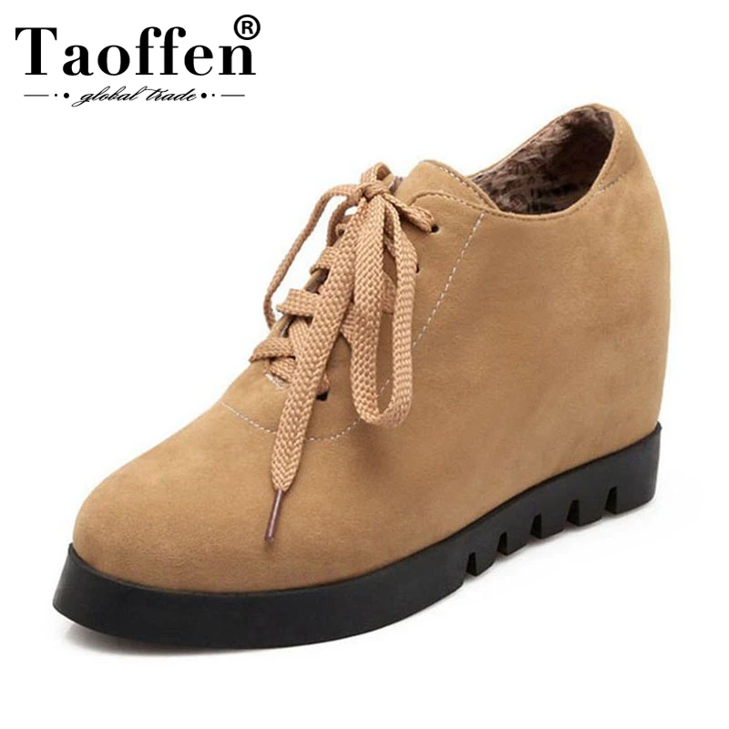 Taoffen/зимние женские туфли лодочки на высоком каблуке классические из флока с