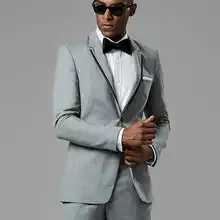 Bespoke мужские костюмы одежда жениха светло-серый смокинг slim fit шерсть bleed