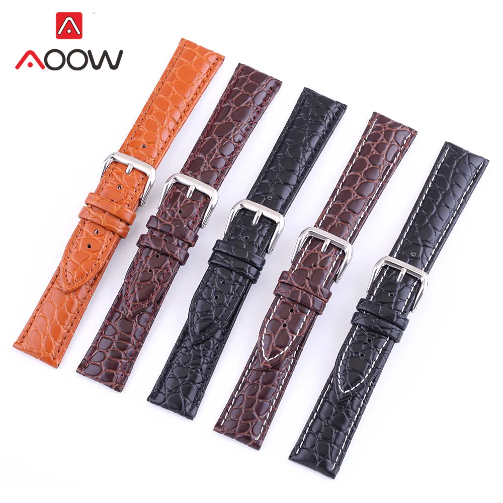 

12mm 14mm 16mm 18mm 20mm 22mm 24mm Universal Crocodile Pattern Watchband Genuine Leather Pin Buckle Replace Bracelet Band Strap