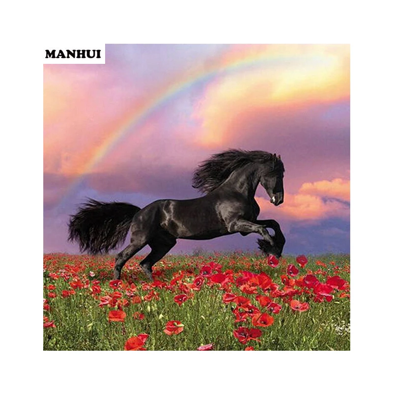 Diamond Embroidery black Horse Pattern DIY 5D Full Drill Rhinestones Painting Needlework Cross Stitch Home Decor BSA118 | Дом и сад