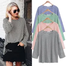 Casual Плюс Размер повседневные женские футболки осенние модные полосатые свободные топы тройники весенние корейские женские футболки очень большие