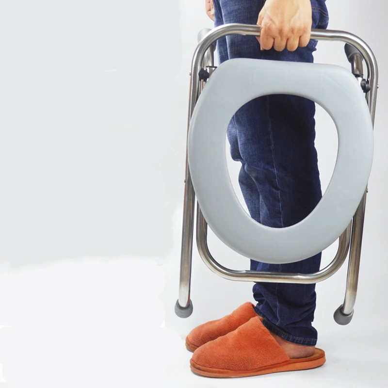 Stainless Steel Foldable Potty Chair Simple Portable Old People Commode
