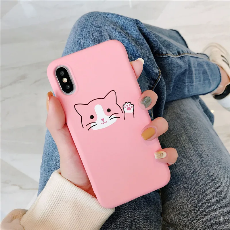 

JAMULAR Cute Cartoon Cat Phone Case For iPhone 8 XS MAX XR X 7 6 6s Plus Soft Silicone Black Pink Back Cover For iPhone X Shell
